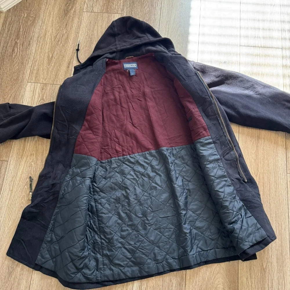 Vintage Lands End Jacket Mens Large Heavy Wool Toggle Nautical Duffle Coat